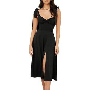 Amazon - Black Corset Dress Sweetheart Neckline Tie Strap Slit